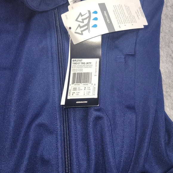 Adidas Track Jacket Kids Size XS Thumb Holes Full Zip Pocket Blue BR2707 - Picture 13 of 13